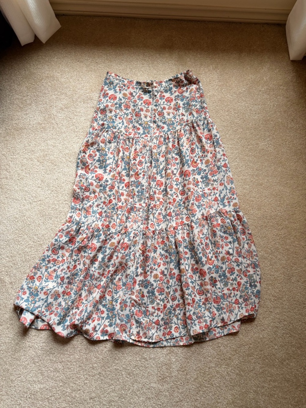 Max Studio Floral Tiered Maxi Skirt - Cream with Coral & Teal Print